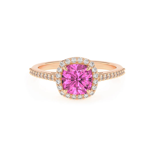 lab grown pink-sapphire cushion solitaire rings in rose gold