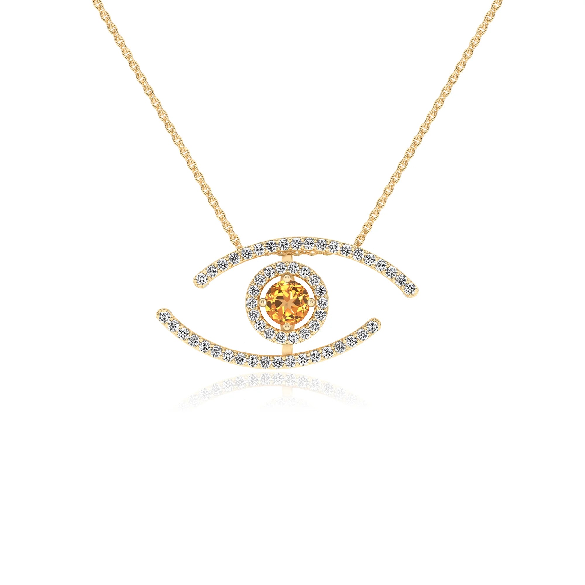 lab grown citrine round solitaire necklaces in yellow gold