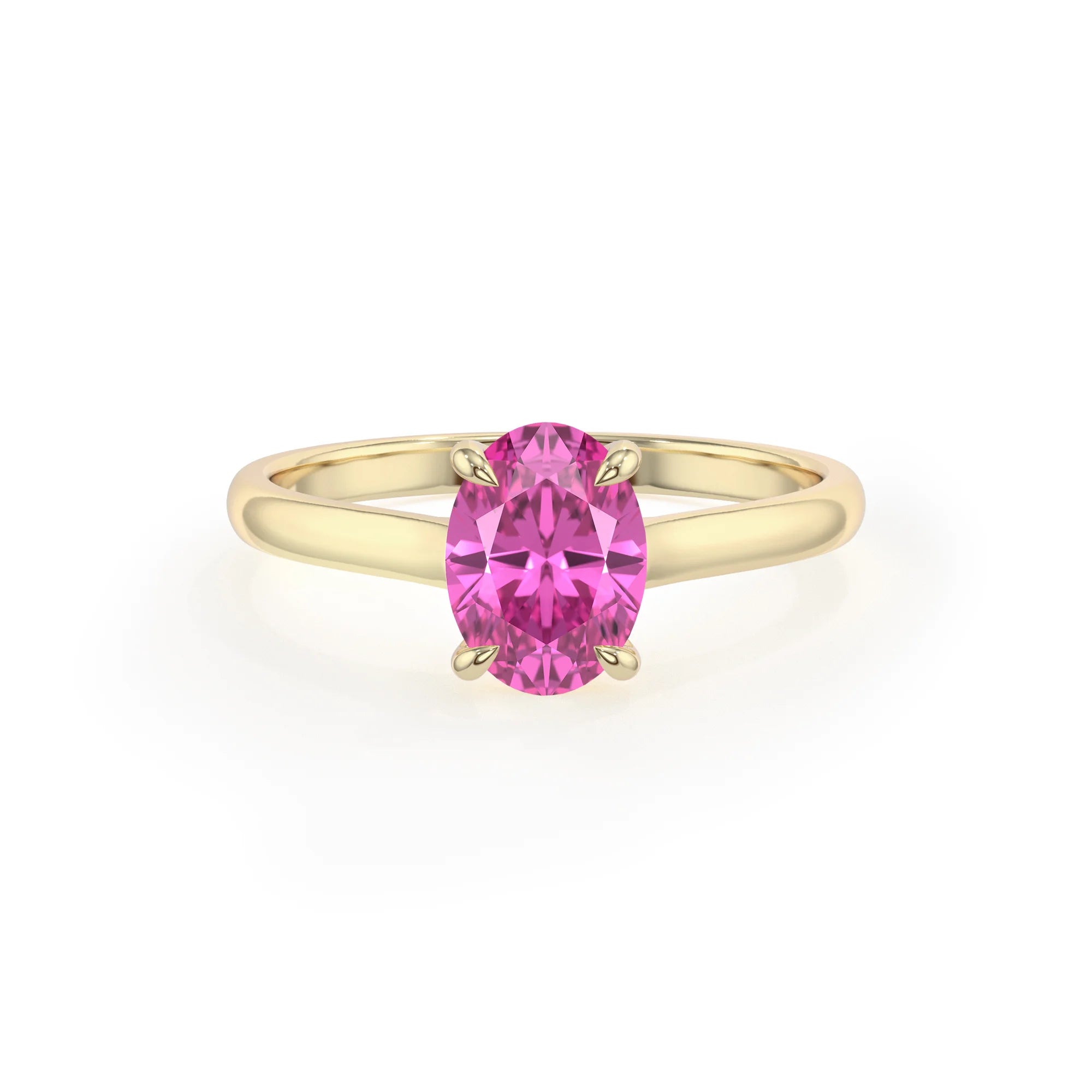 lab grown pink-sapphire oval solitaire rings in yellow gold