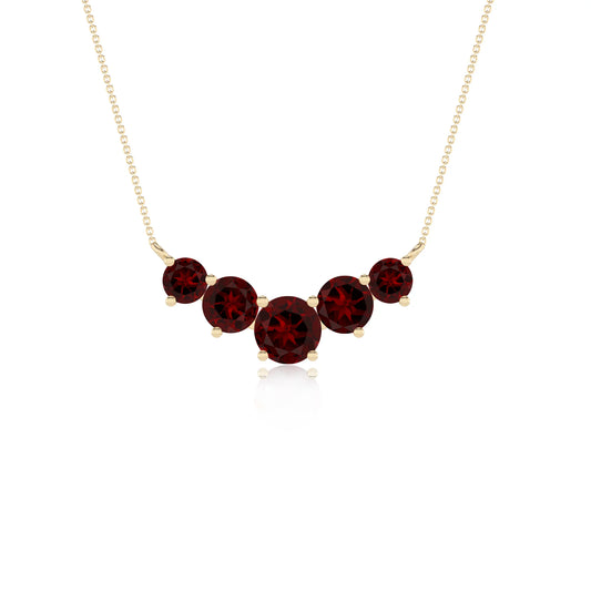 natural garnet round bar necklaces in yellow gold