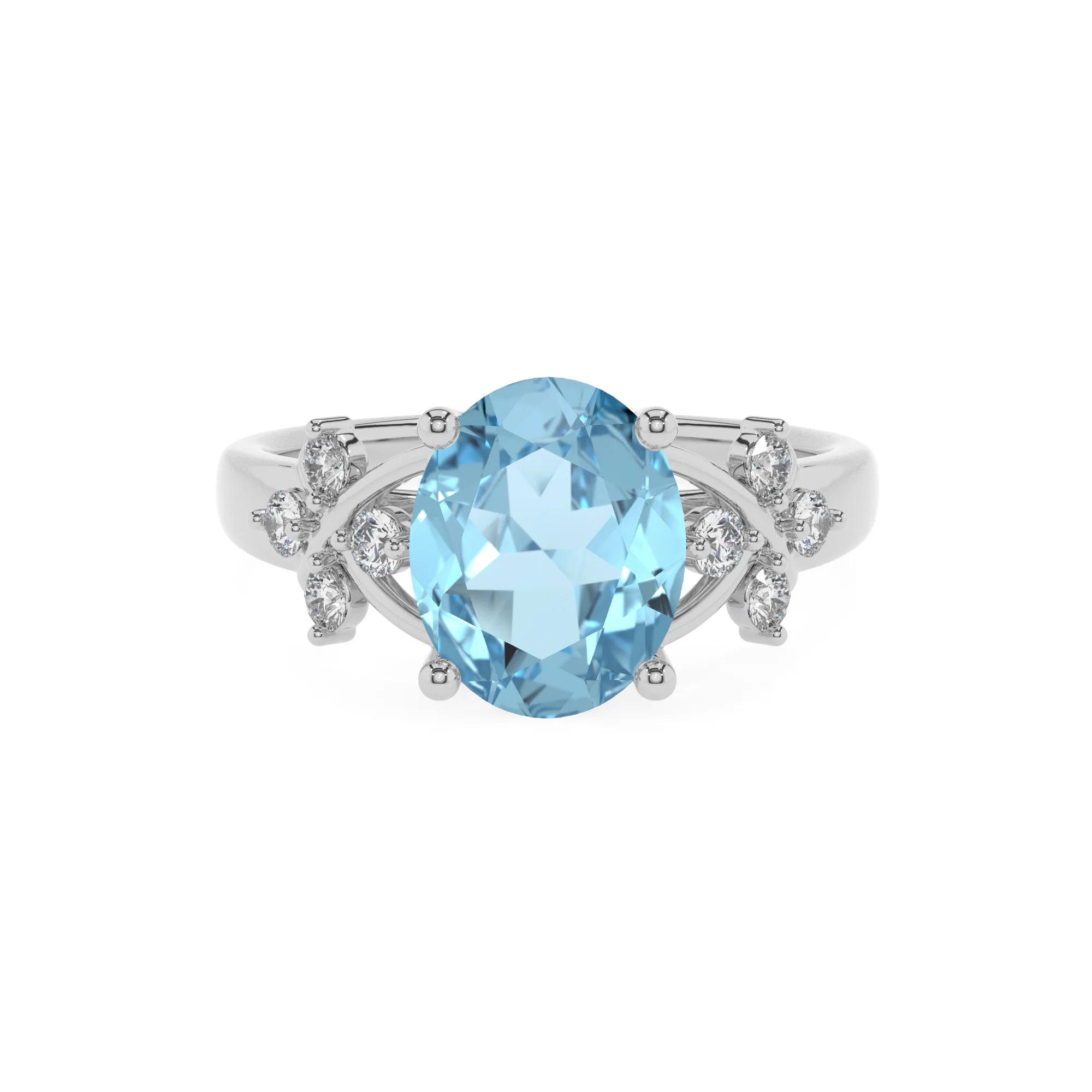 lab grown aquamarine oval solitaire rings in platinum
