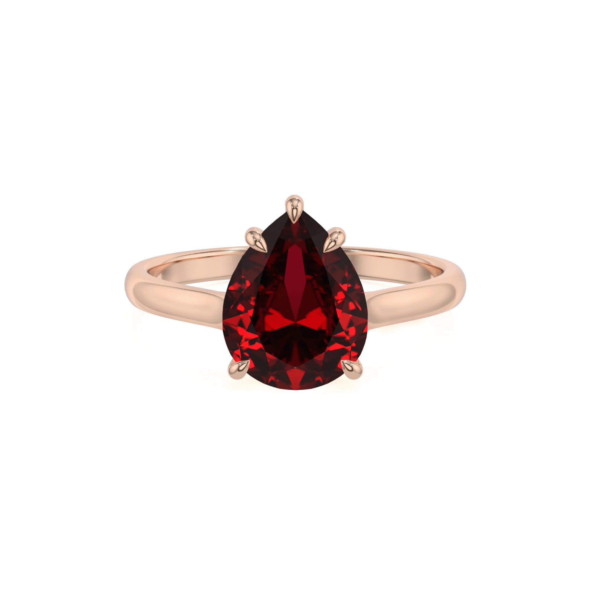 lab grown ruby pear solitaire rings in rose gold