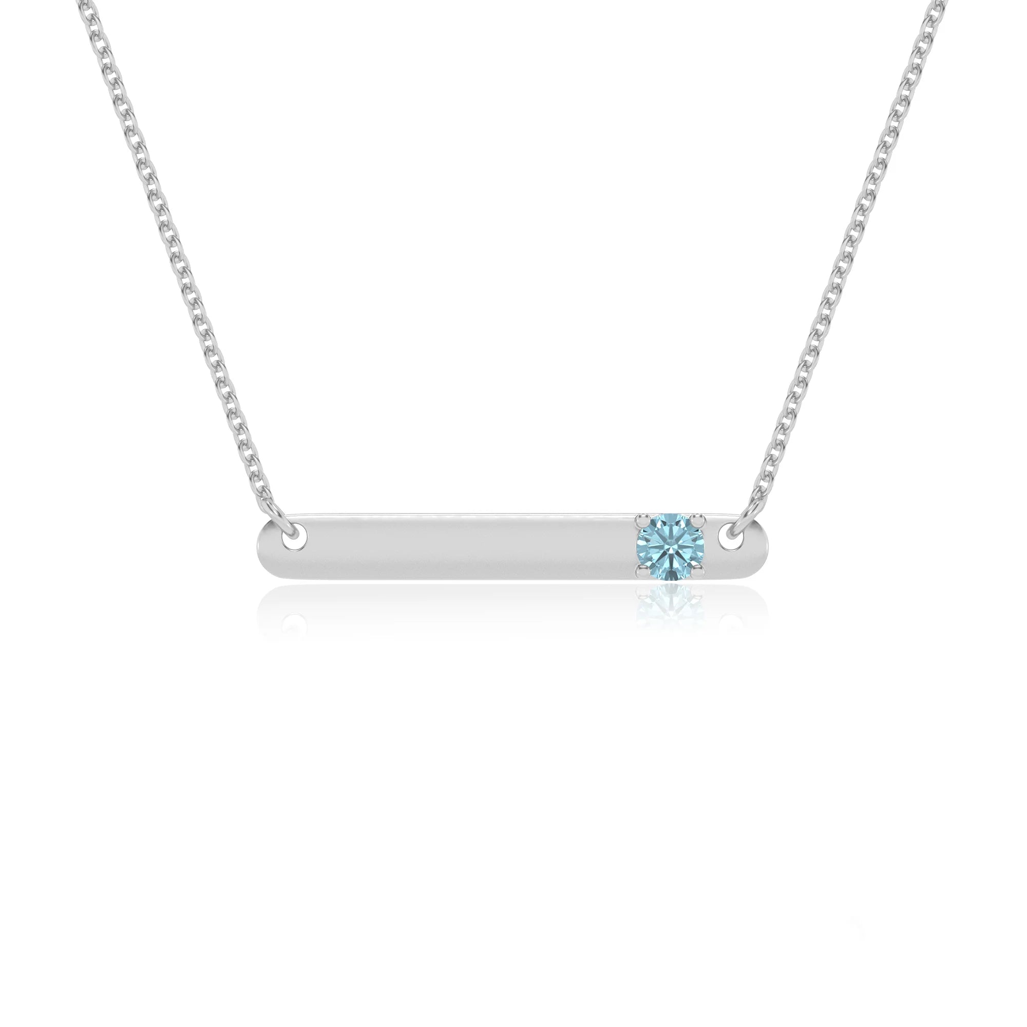 lab grown aquamarine round bar v-bale necklaces in white gold