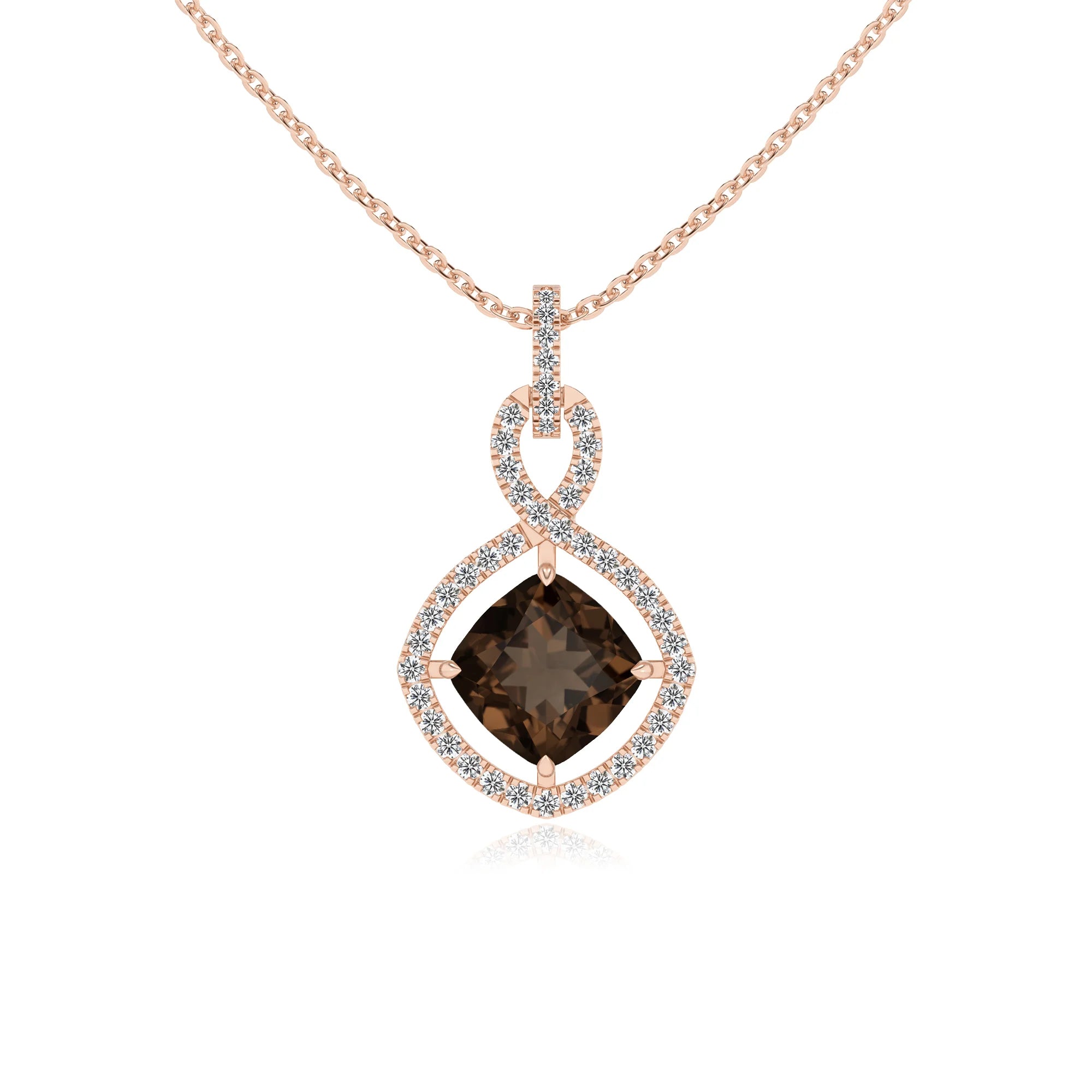natural smoky-quartz cushion infinity necklaces in rose gold