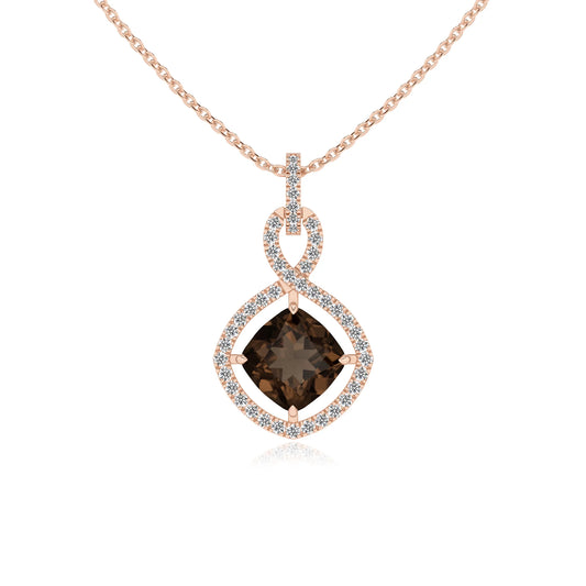 natural smoky-quartz cushion infinity necklaces in rose gold