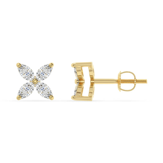 lab grown moissanite marquise stud earrings in yellow gold