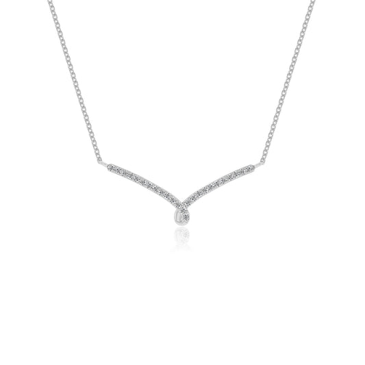 lab grown moissanite round bar v-bale necklaces in white gold