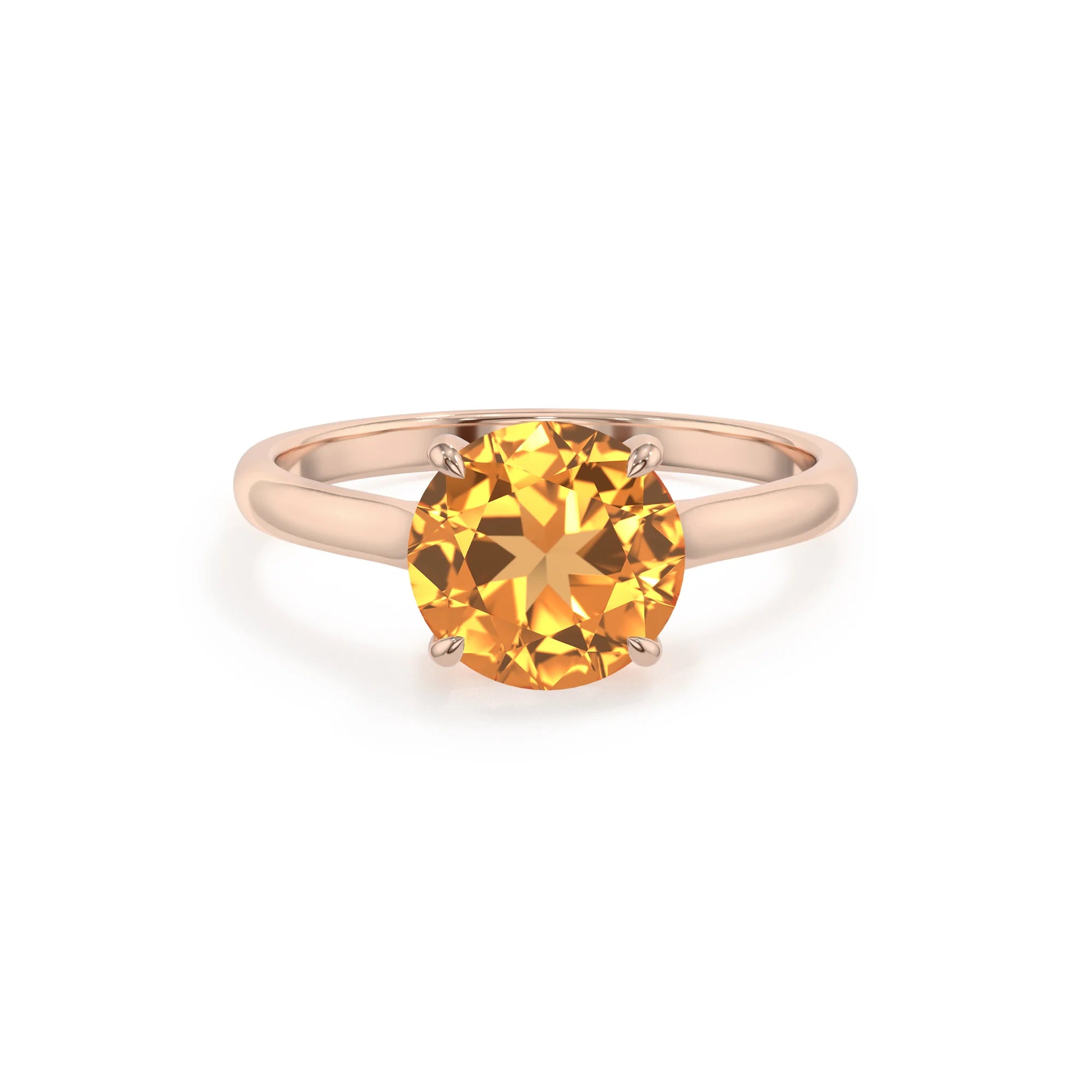 lab grown citrine round solitaire rings in rose gold
