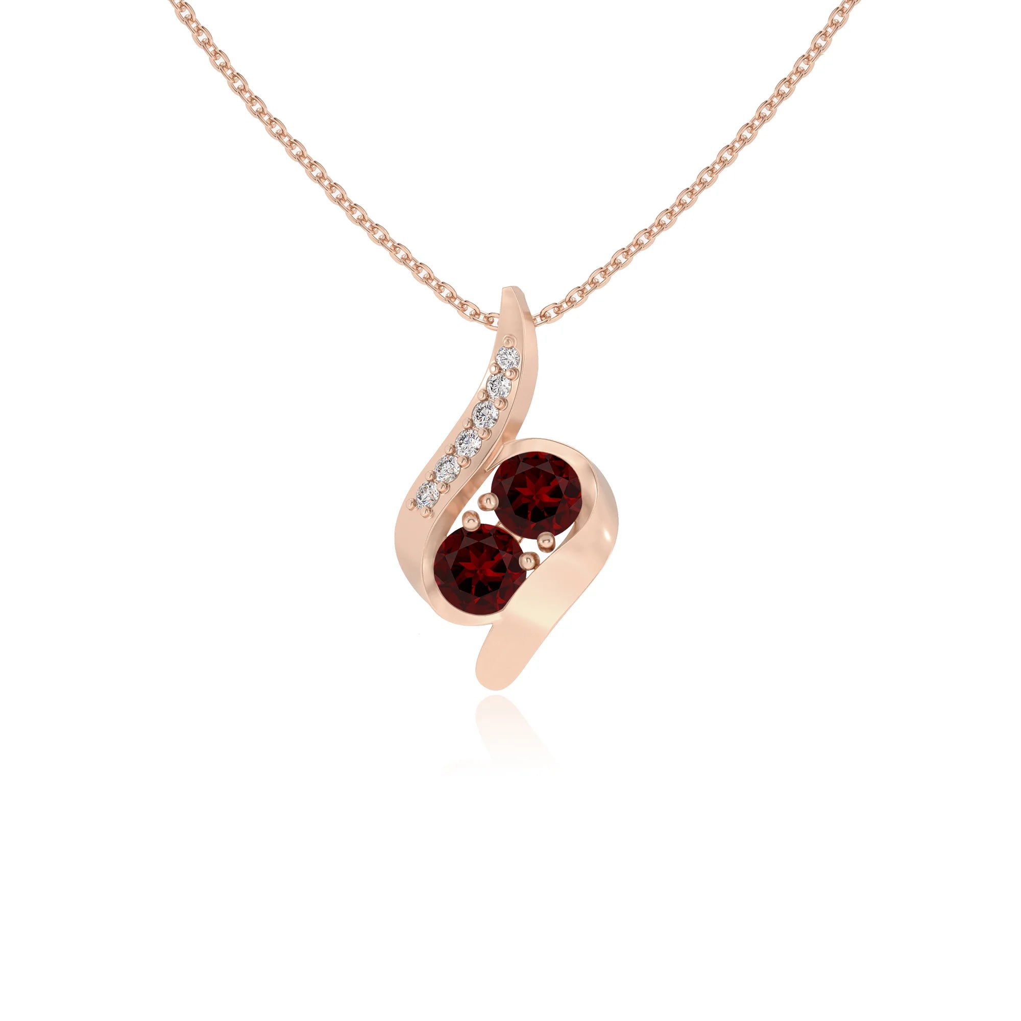 natural garnet round solitaire v-bale necklaces in rose gold