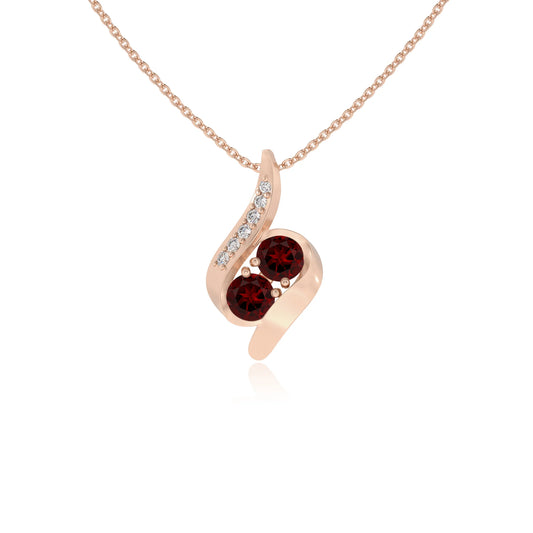 natural garnet round solitaire v-bale necklaces in rose gold