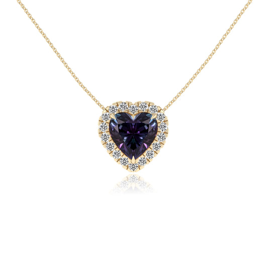 lab grown alexandrite heart solitaire necklaces in yellow gold