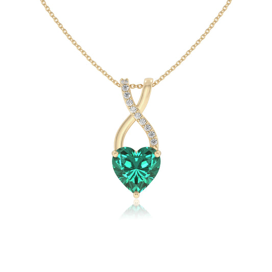 lab grown emerald heart solitaire necklaces in yellow gold