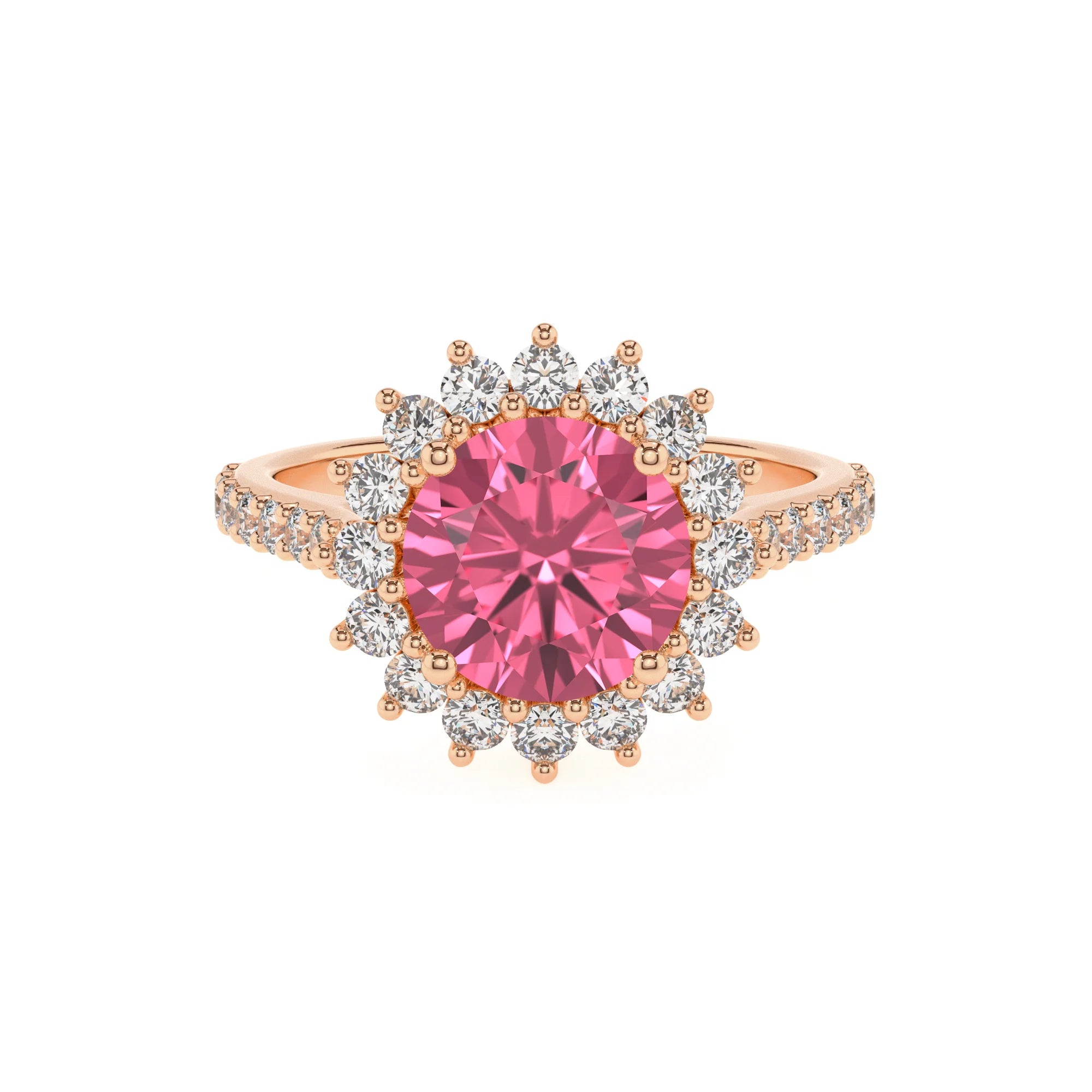 lab grown pink-tourmaline round solitaire rings in rose gold