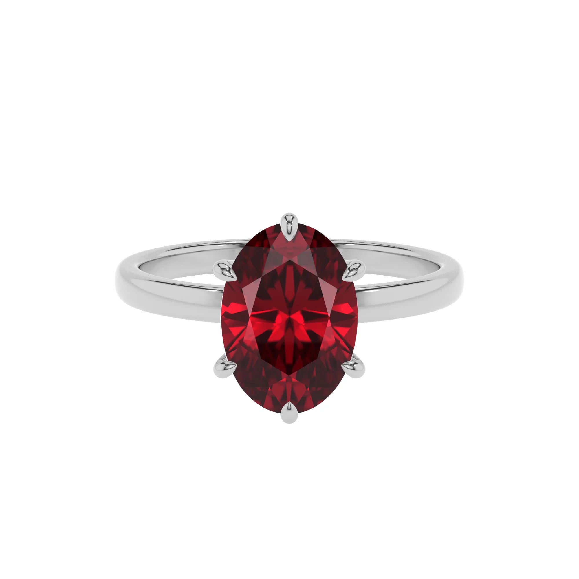 lab grown ruby oval solitaire rings in sterling silver