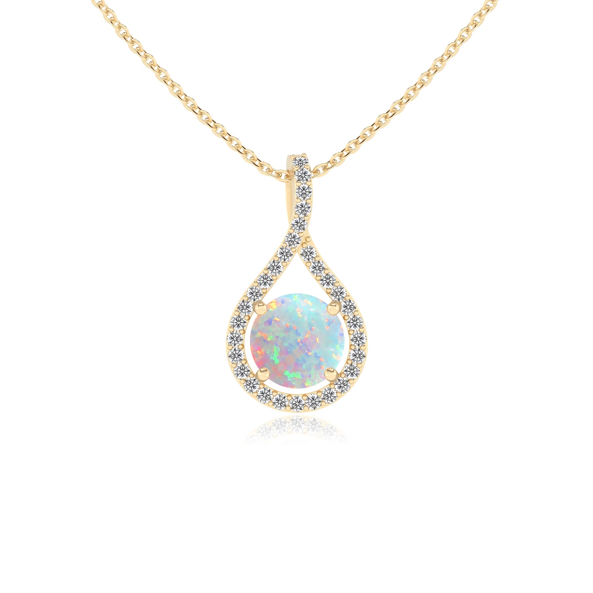 lab grown opal round solitaire necklaces in yellow gold