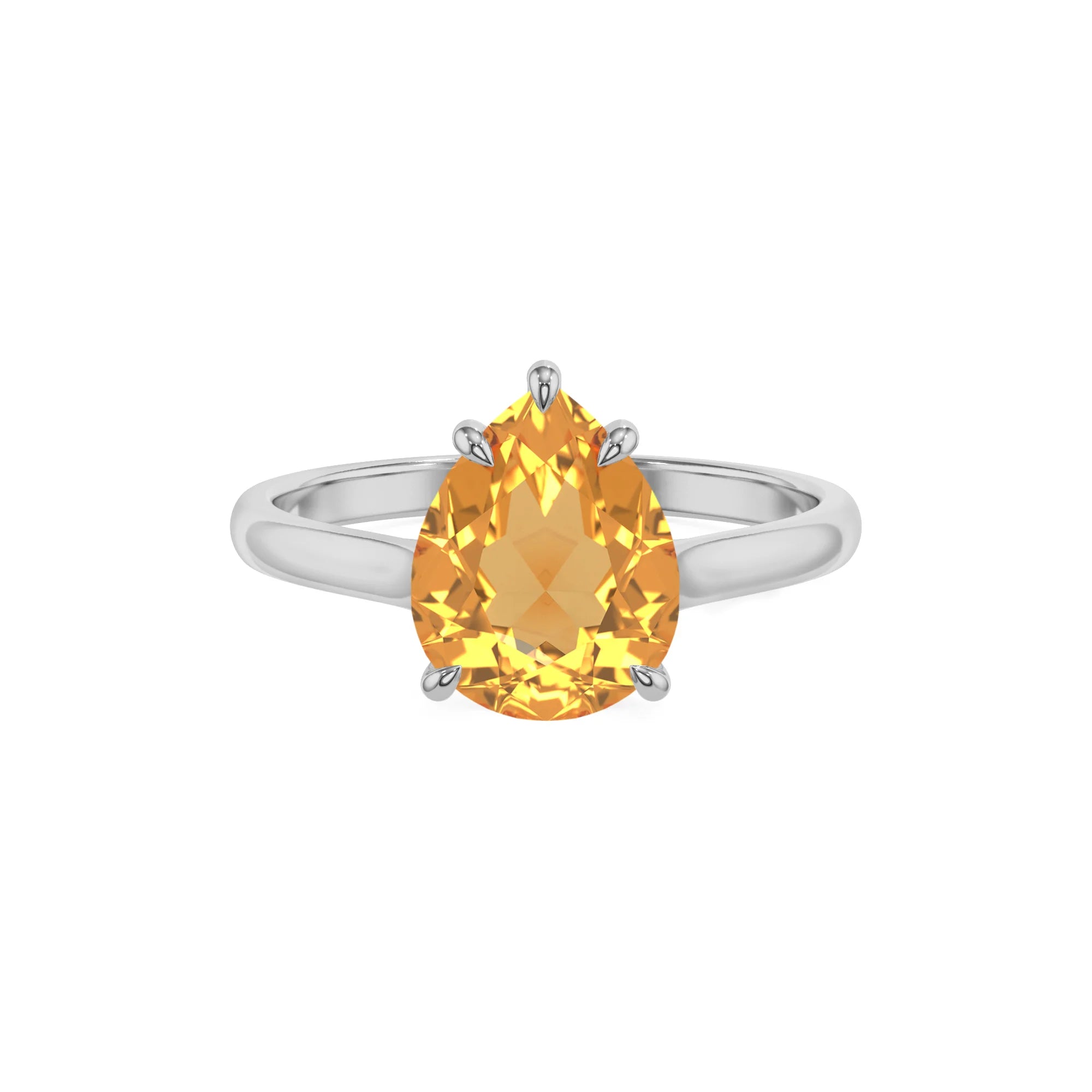 lab grown citrine pear solitaire rings in sterling silver