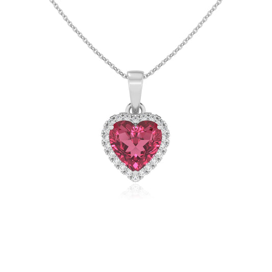 lab grown pink-tourmaline heart solitaire necklaces in platinum