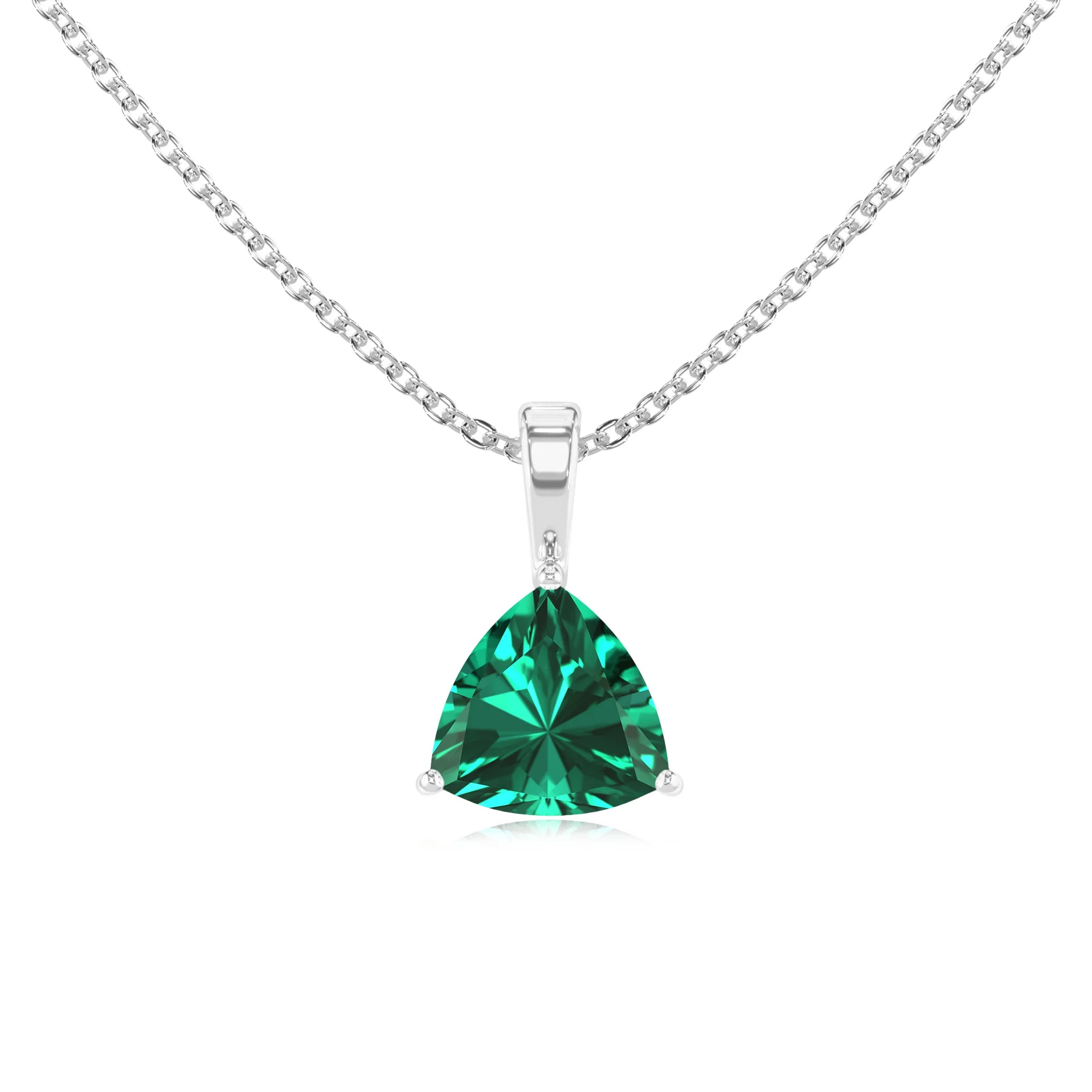 lab grown emerald trillion solitaire necklaces in platinum