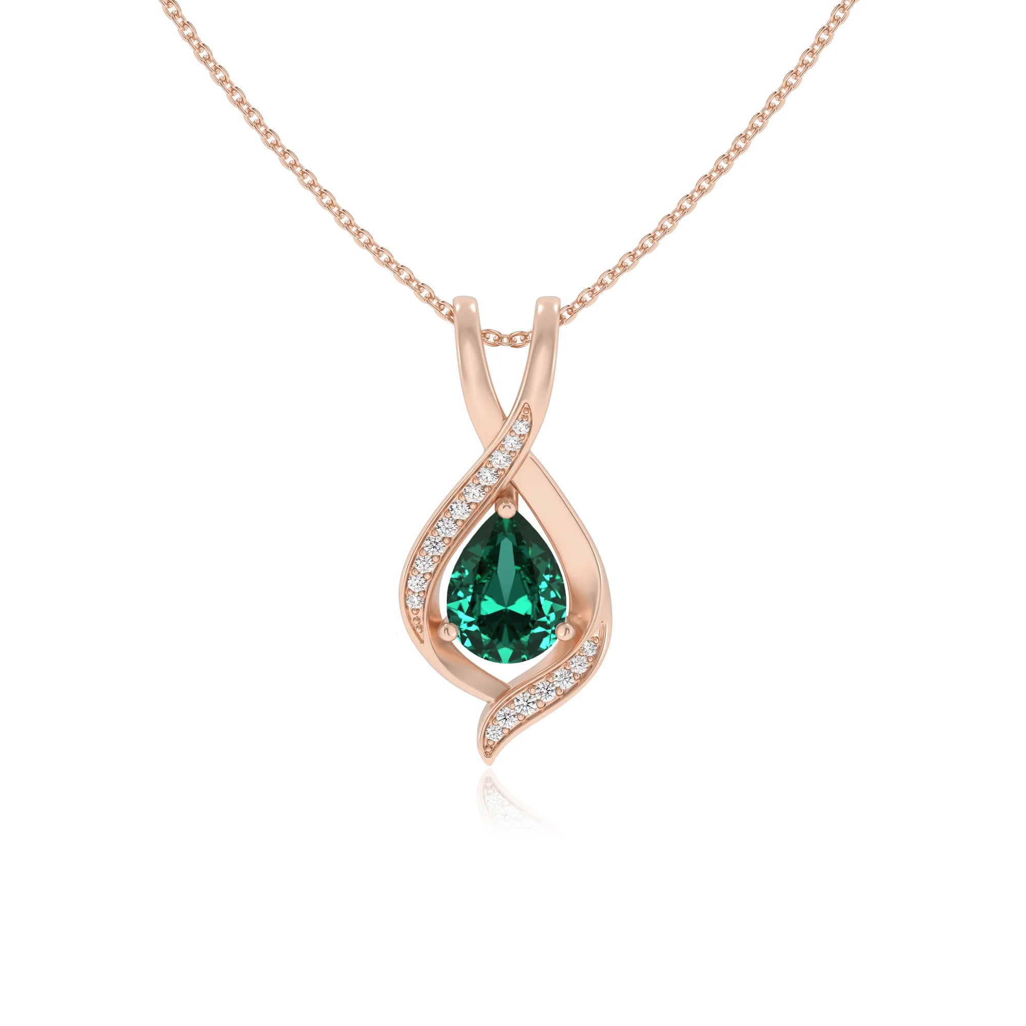 lab grown emerald pear solitaire necklaces in rose gold