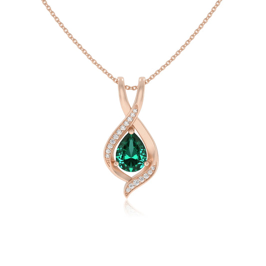 lab grown emerald pear solitaire necklaces in rose gold