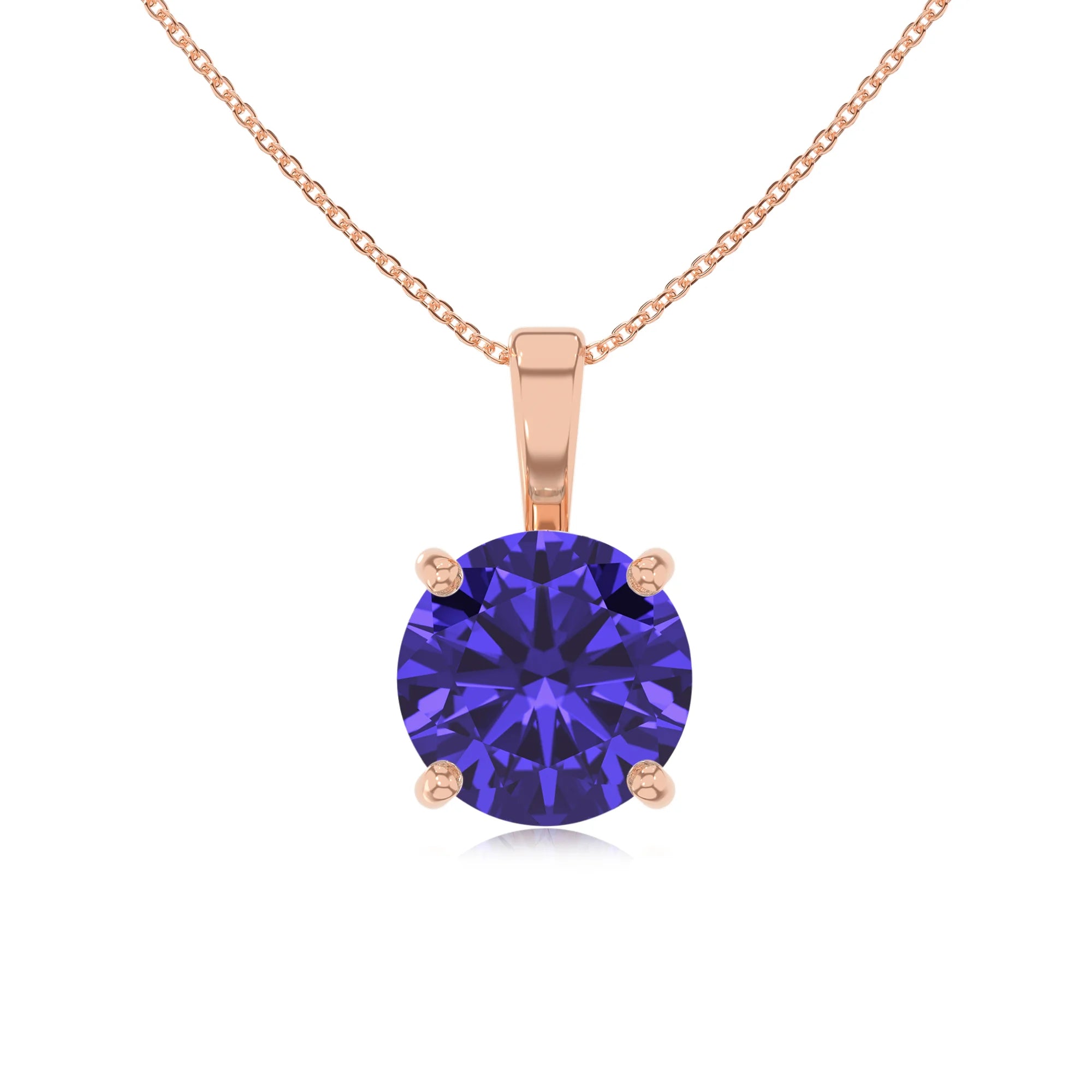 lab grown tanzanite round solitaire necklaces in rose gold