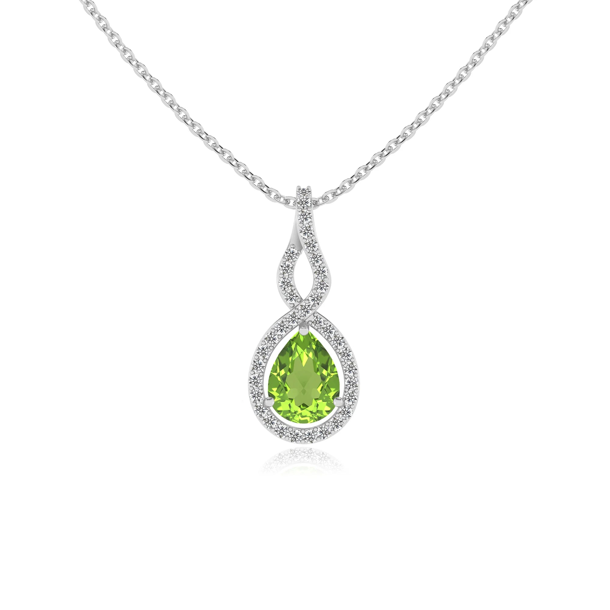 natural peridot pear necklaces in white gold
