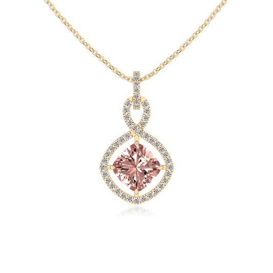 lab grown morganite cushion infinity necklaces in yellow gold