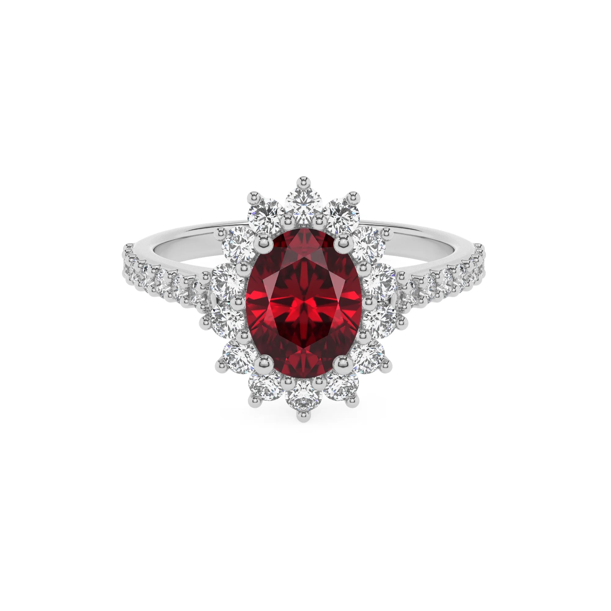 lab grown ruby oval solitaire rings in white gold