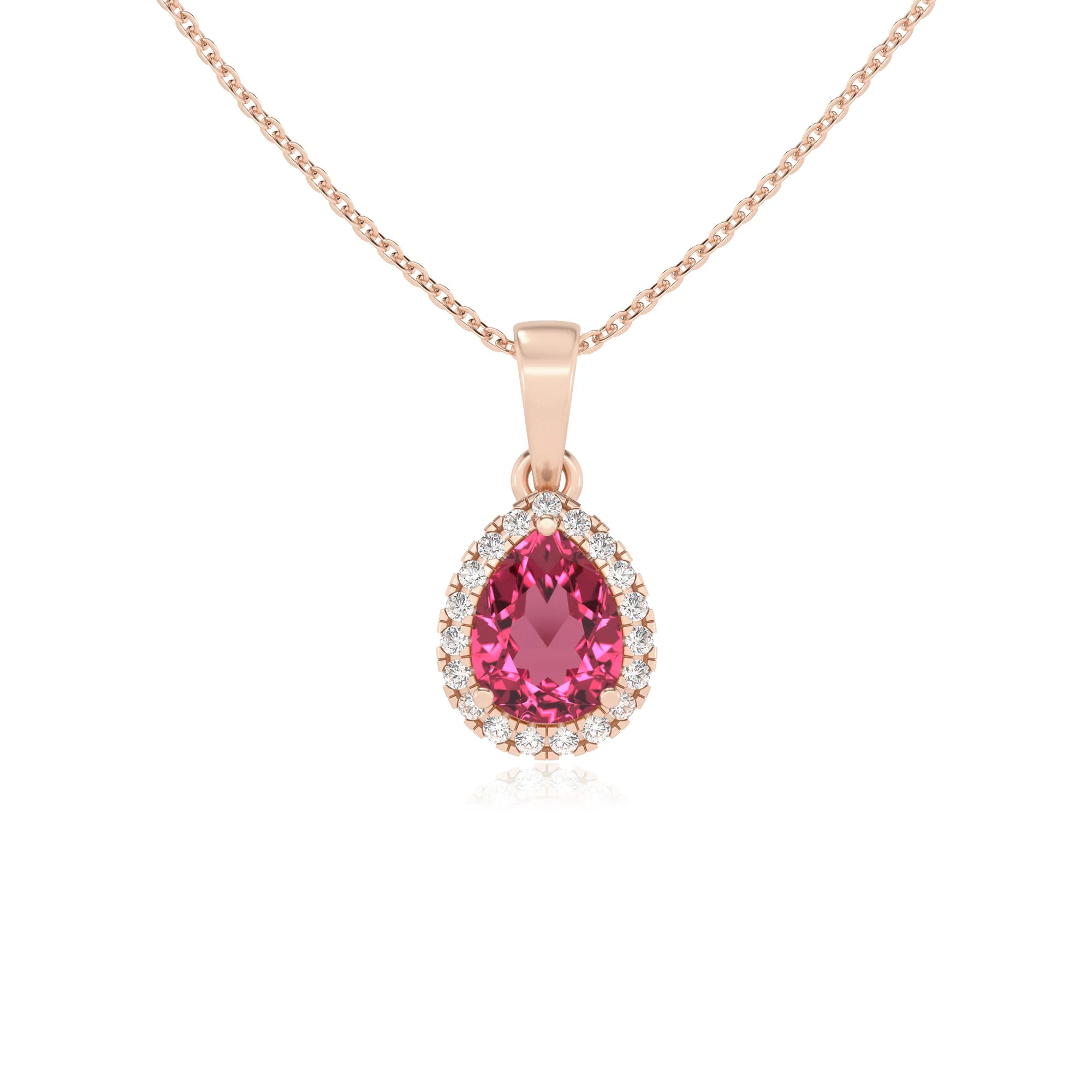 lab grown pink-tourmaline pear solitaire necklaces in rose gold