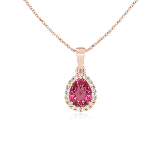 lab grown pink-tourmaline pear solitaire necklaces in rose gold