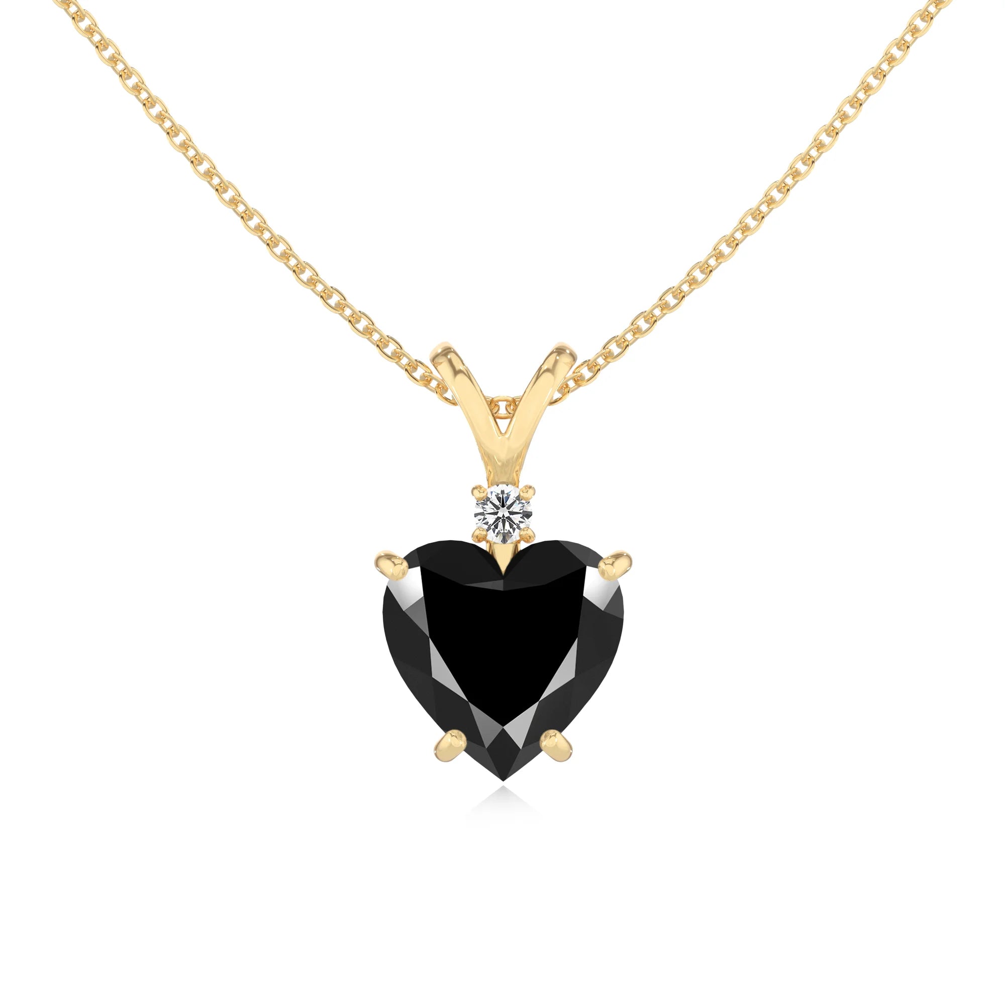 natural black-onyx heart solitaire v-bale necklaces in yellow gold