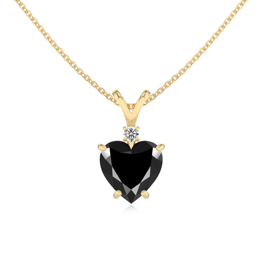 natural black-onyx heart solitaire v-bale necklaces in yellow gold