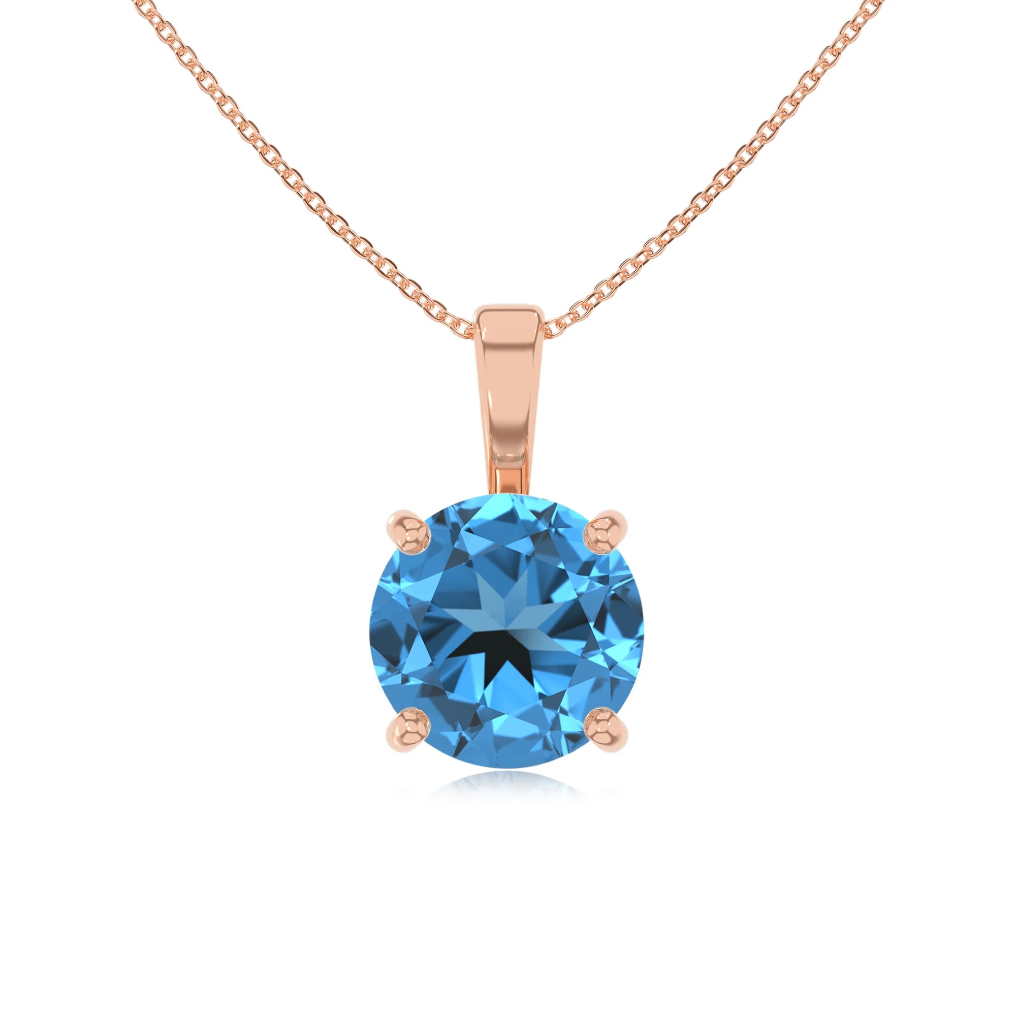 natural swiss-blue-topaz round solitaire necklaces in rose gold