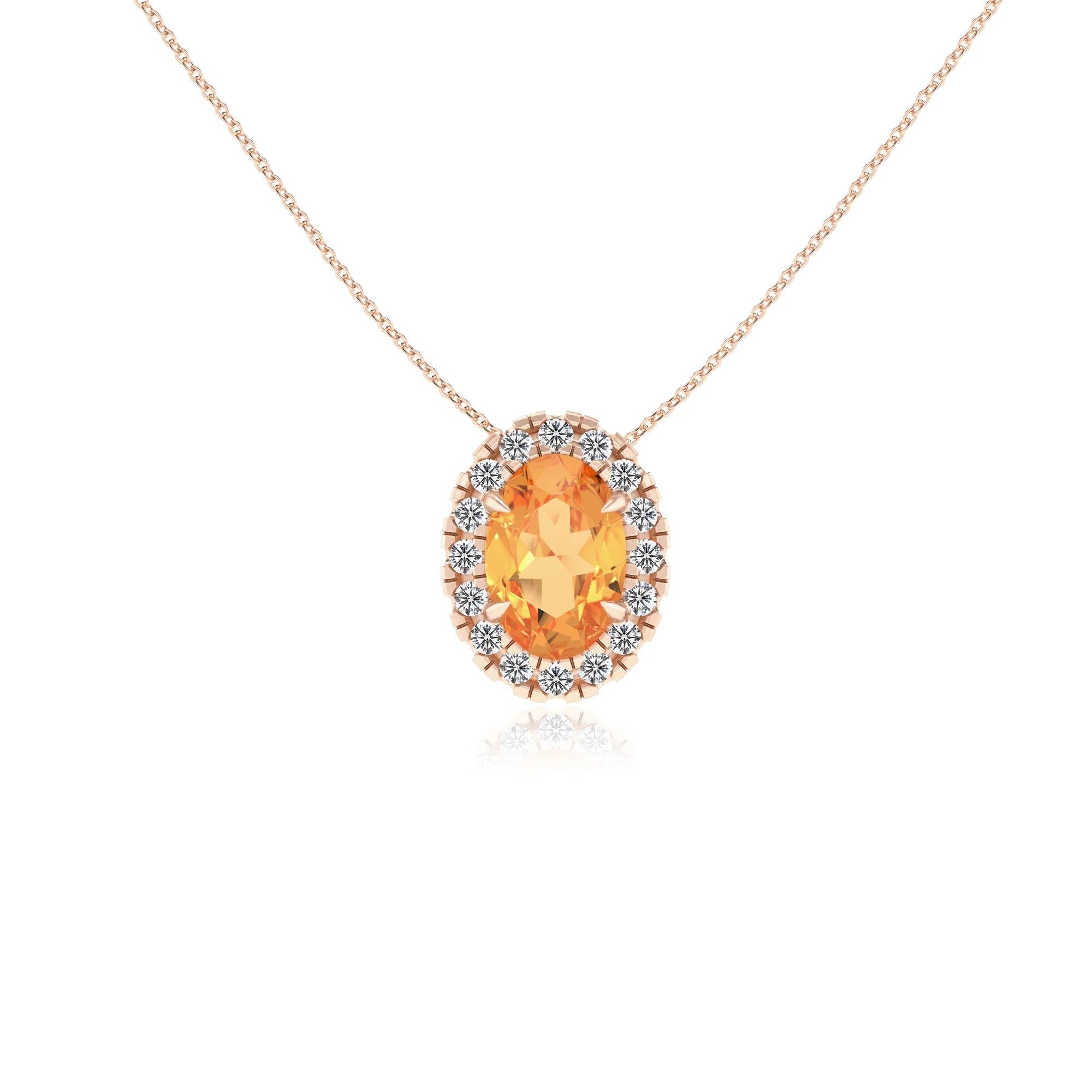 lab grown citrine oval solitaire necklaces in rose gold