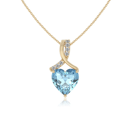 lab grown aquamarine heart solitaire necklaces in yellow gold