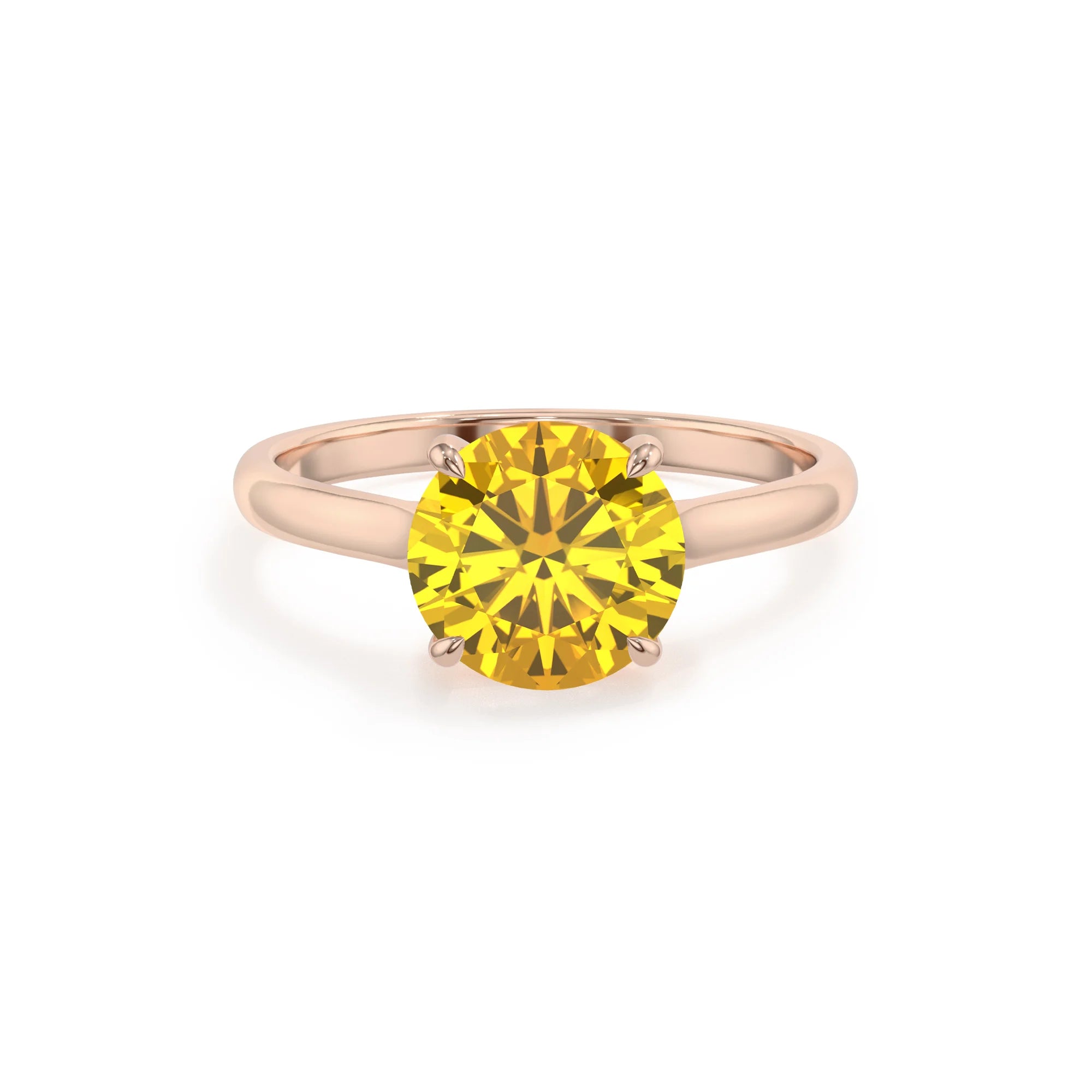 lab grown yellow-sapphire round solitaire rings in rose gold