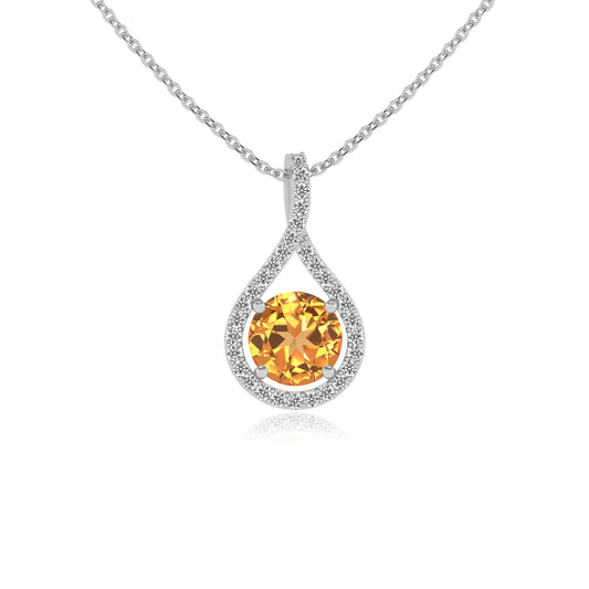 lab grown citrine round solitaire necklaces in sterling silver