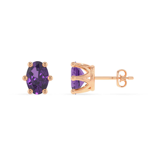 lab grown amethyst oval stud earrings in rose gold
