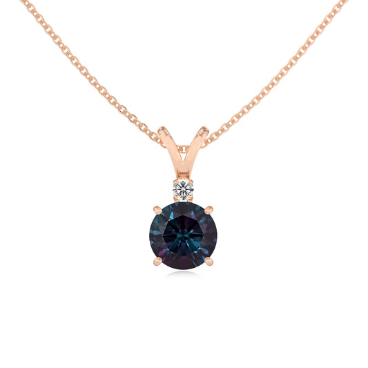 lab grown alexandrite round solitaire v-bale necklaces in rose gold