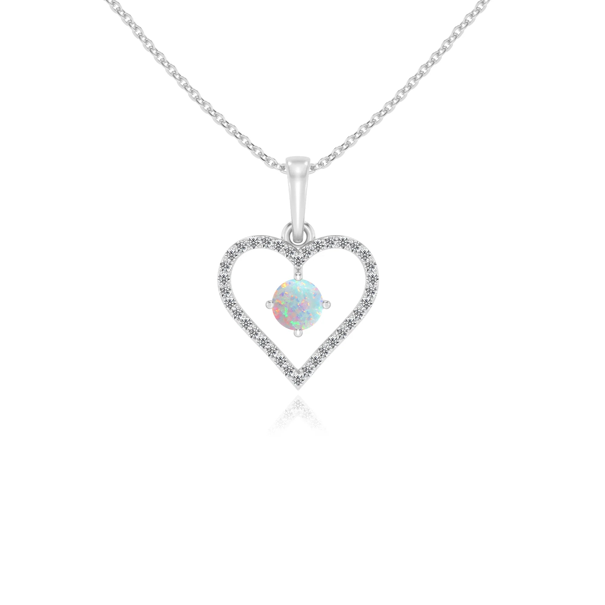 lab grown opal round infinity necklaces in white gold