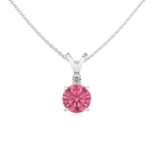 lab grown pink-tourmaline round solitaire v-bale necklaces in sterling silver