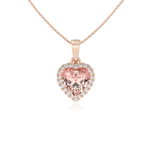 lab grown morganite heart solitaire necklaces in rose gold