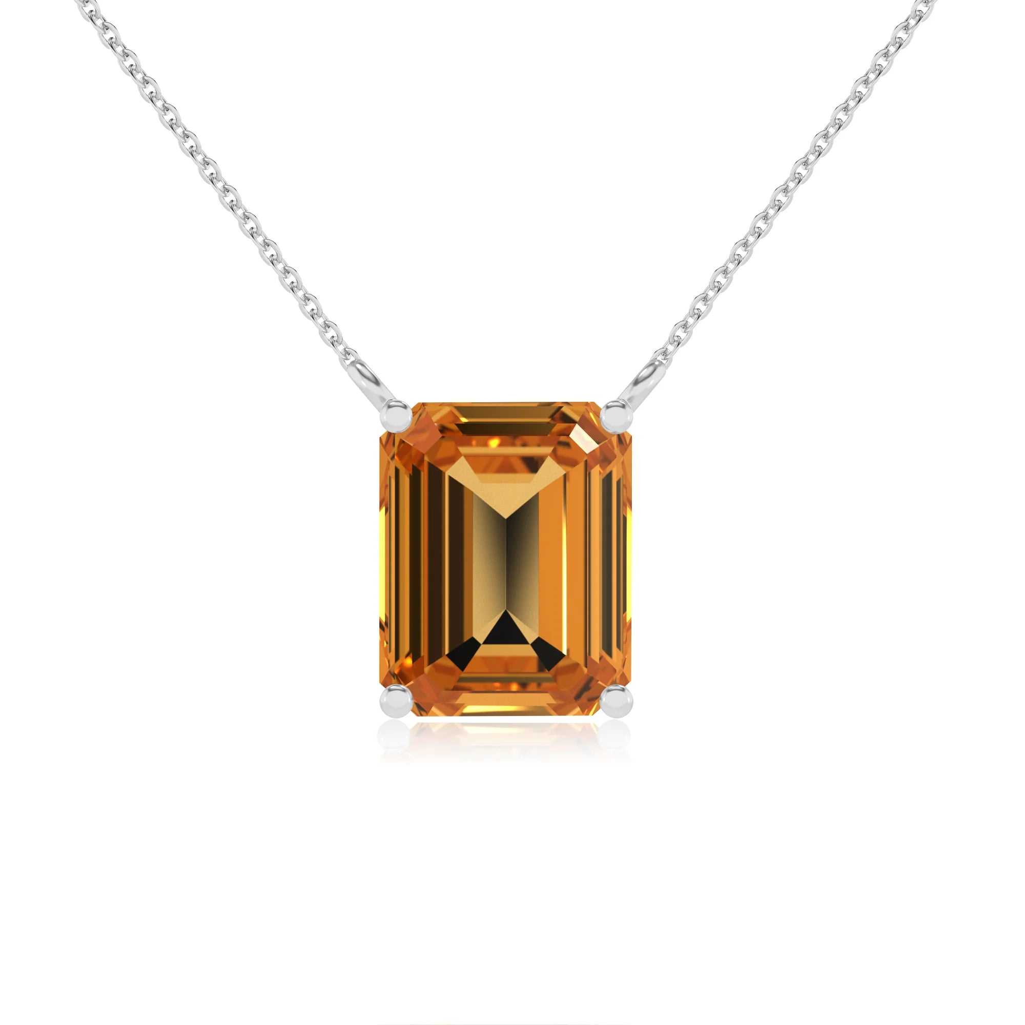 lab grown citrine emerald cut solitaire necklaces in platinum