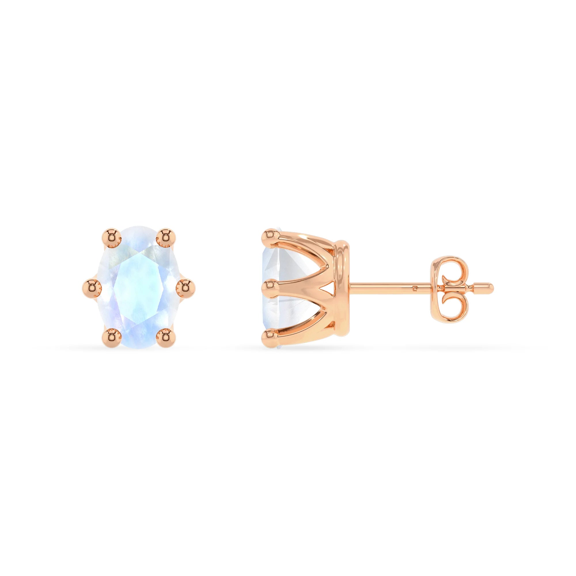 natural rainbow moonstone oval stud earrings in rose gold