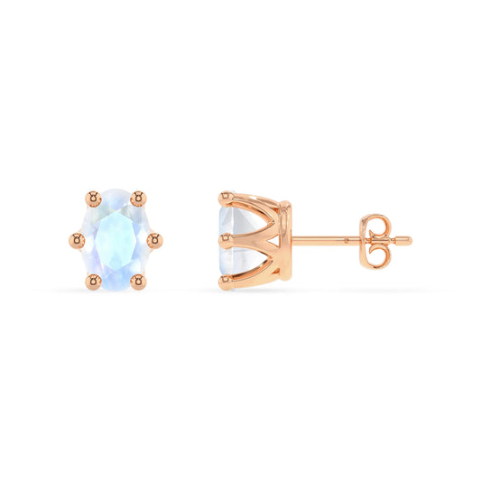 natural rainbow moonstone oval stud earrings in rose gold