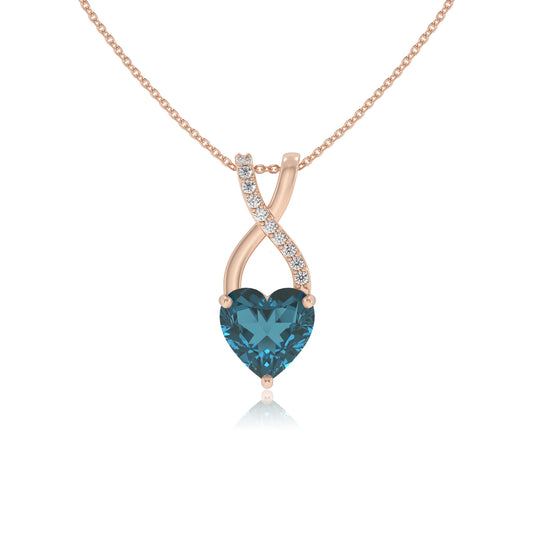 natural london-blue-topaz heart solitaire necklaces in rose gold