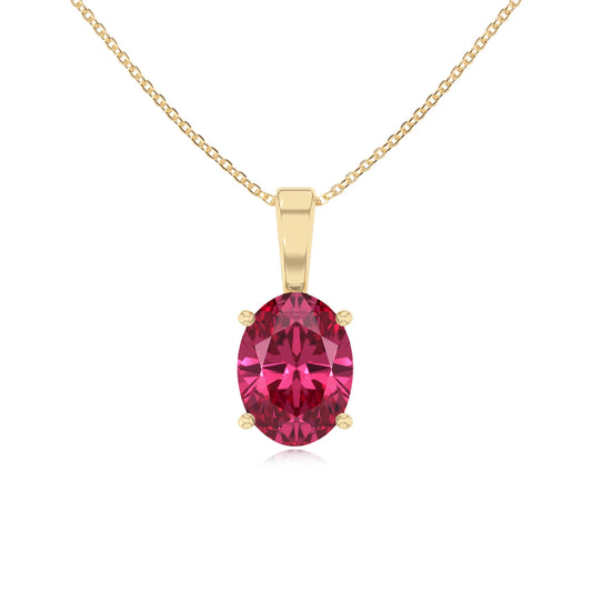 lab grown pink-tourmaline oval solitaire necklaces in yellow gold