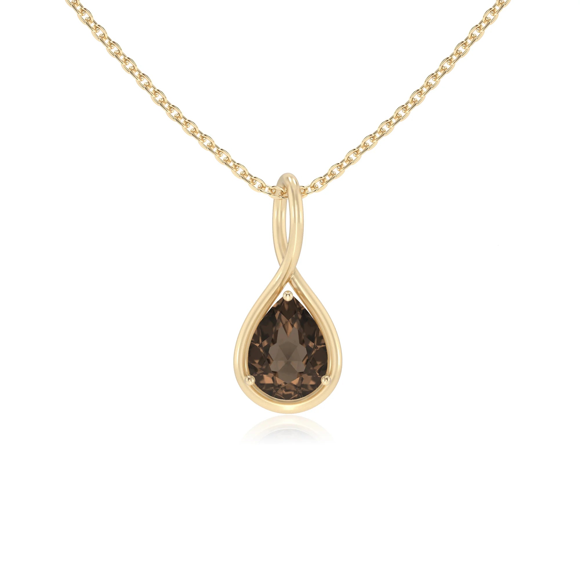 natural smoky-quartz pear solitaire necklaces in yellow gold