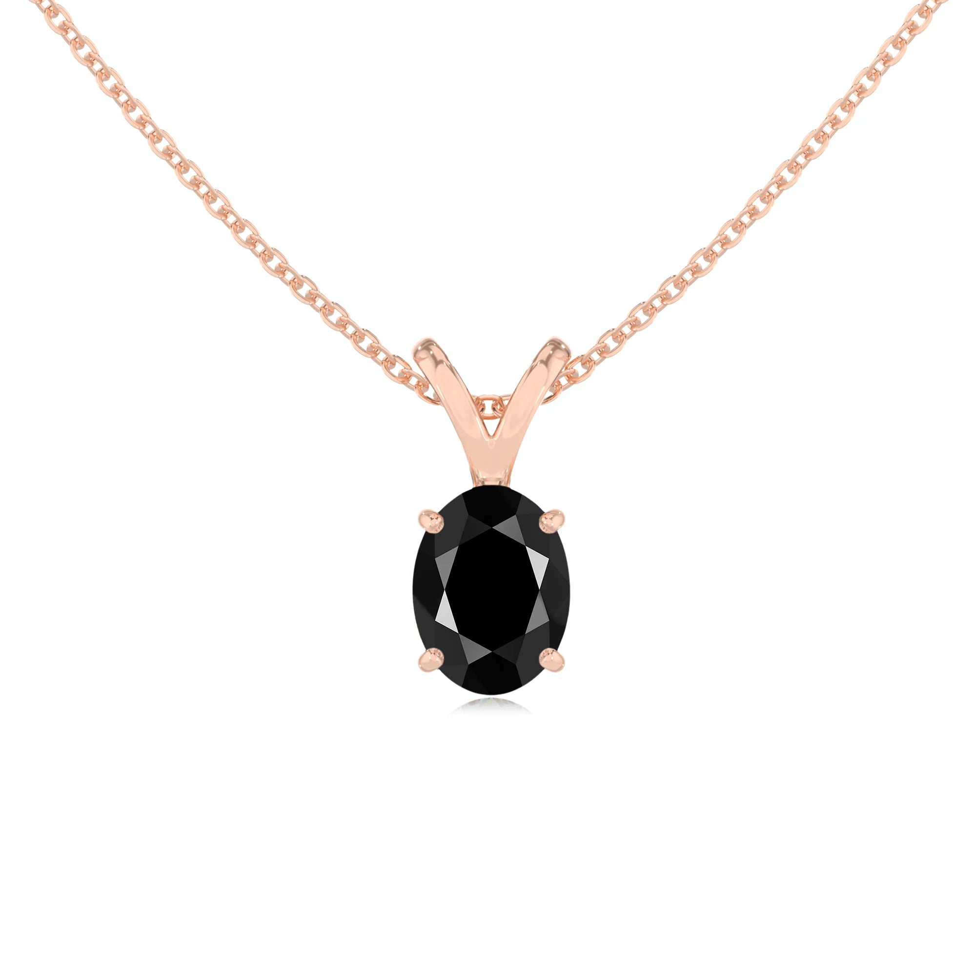 natural black-onyx oval solitaire v-bale necklaces in rose gold