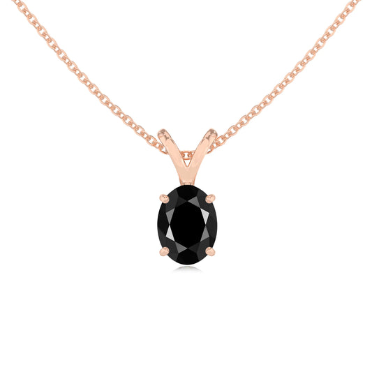 natural black-onyx oval solitaire v-bale necklaces in rose gold